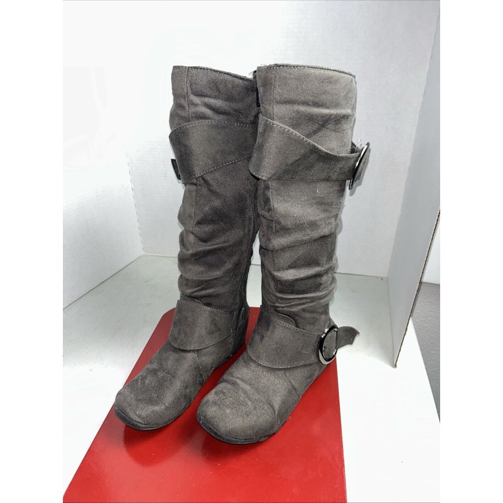 Wanted Boots Womans 6.5 Gray Weaver Mid Calf Faux Suede Buckle Booties‎